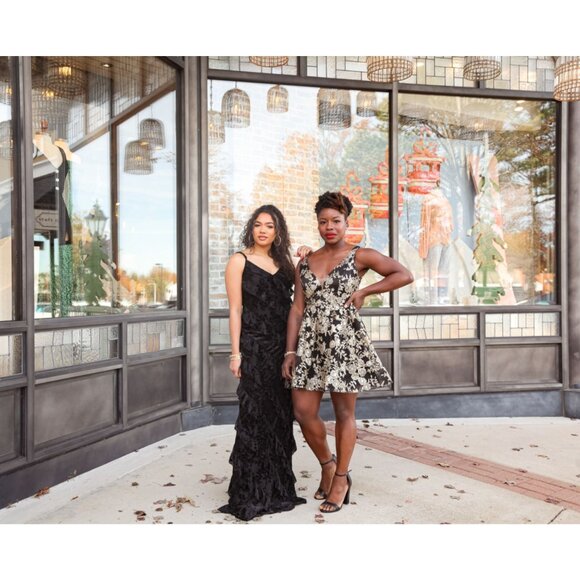 Altar'd State Donella Sequin Mini Dress Black Gold Floral Fit & Flare XS - Picture 5 of 16